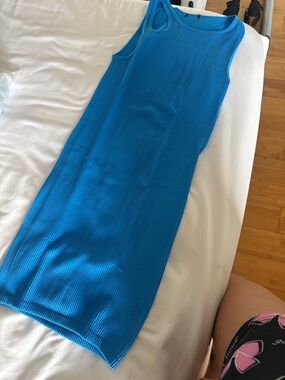 Bright Blue Ribbed Tank Dress